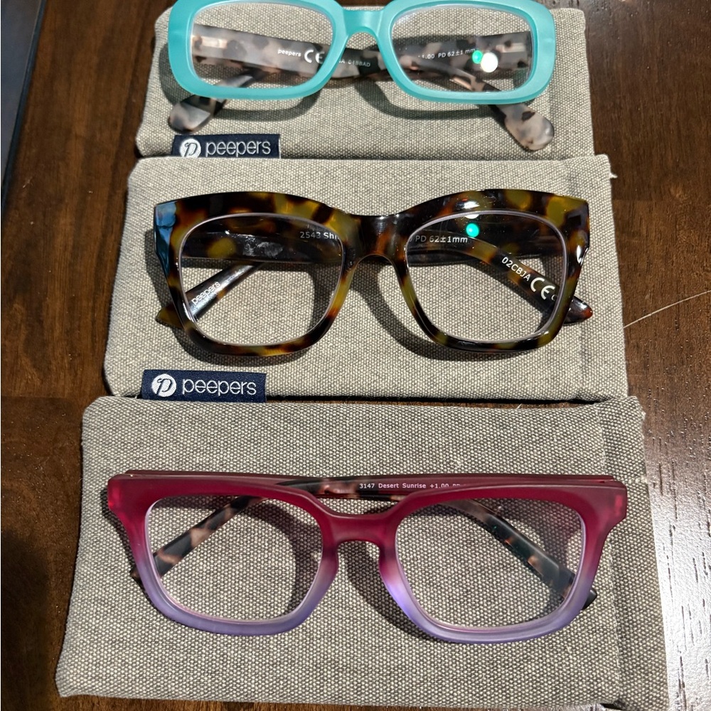 Peepers Women's Bifocal +1.0 Glasses Set - Tortoise, Teal, and Pink